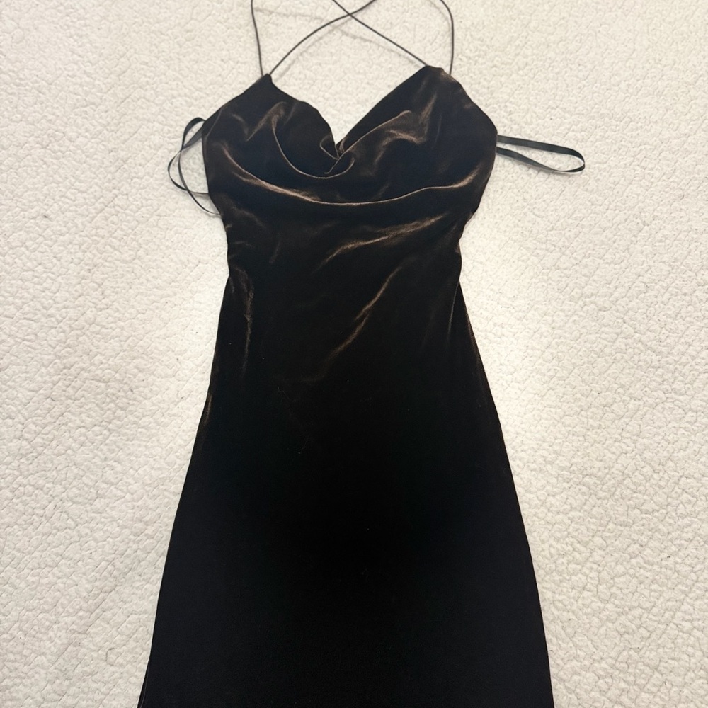 B Darlin Brown Velvet Strapless Cowl Neck Dress